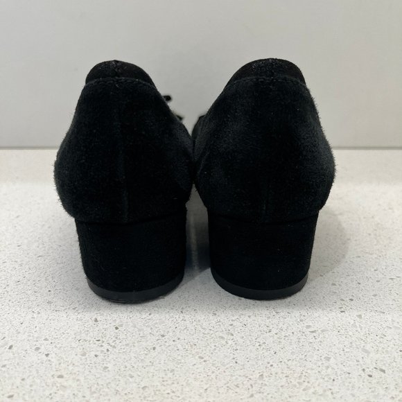 AGL Pump Black Leather Suede Shoes Round Toe Bow Accent Block Heels Sz 36 1/2 - Picture 6 of 14